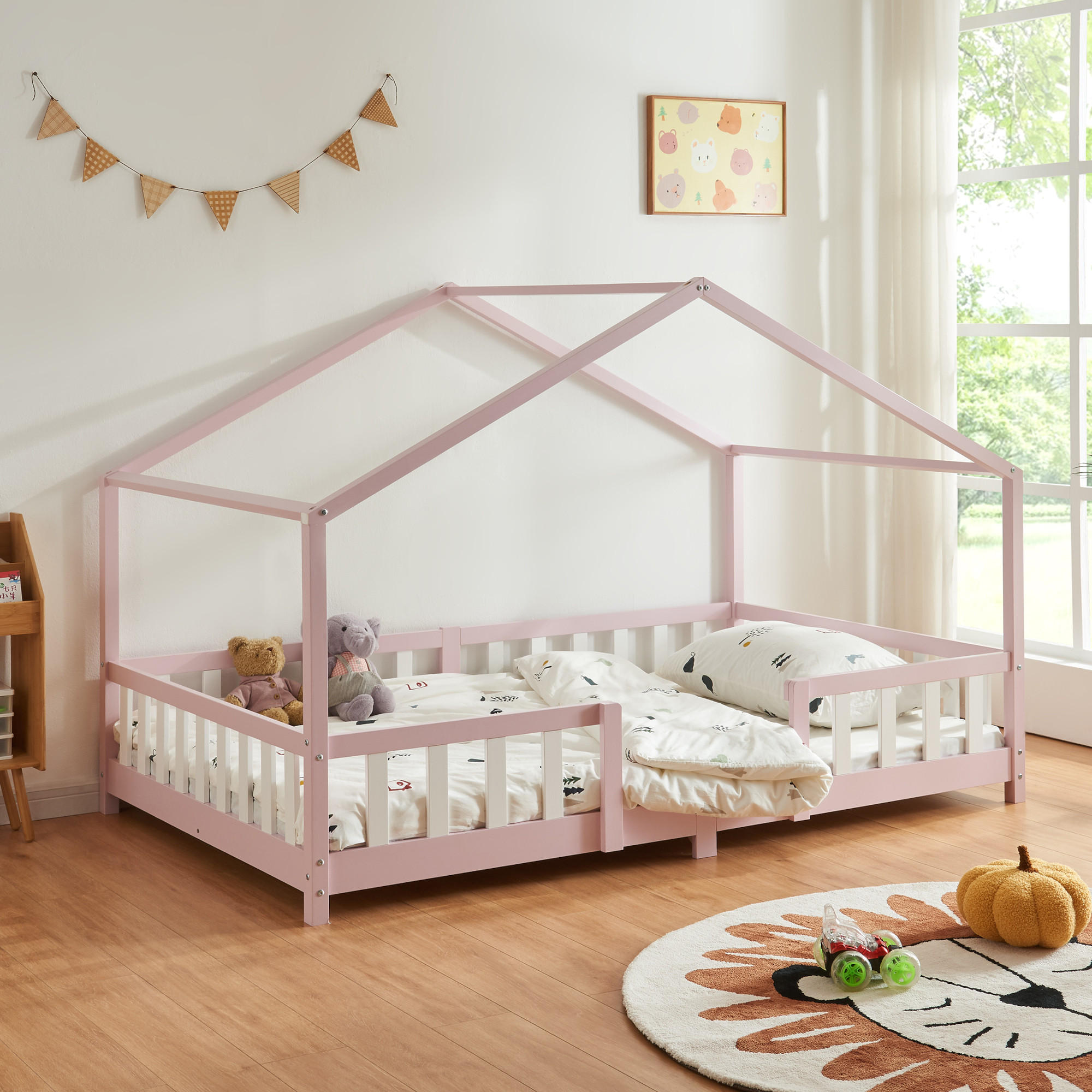 HAUSBETT Treviolo - Hellrosa/Weiß, Holz (120/200cm) - [en.casa]
