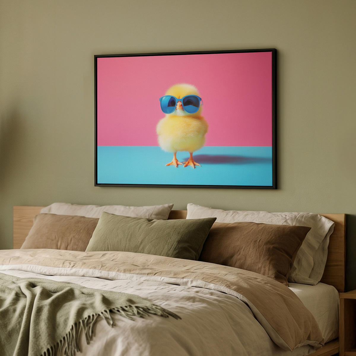 LEINWAND Bilder mit Rahmen - Chick - Sonnenbrille - Blau - 80x60 - Pink, Textil (80/60cm) - MuchoWow
