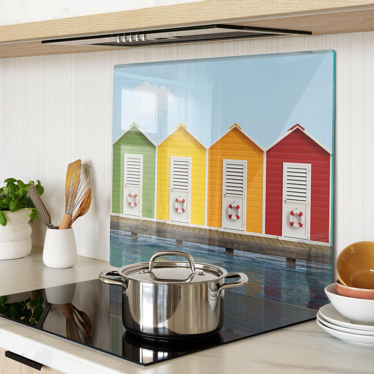 GLASPLATTE 60x52 cm Strandhütten - Multicolor, Glas (60/0.4/52cm) - TULUP