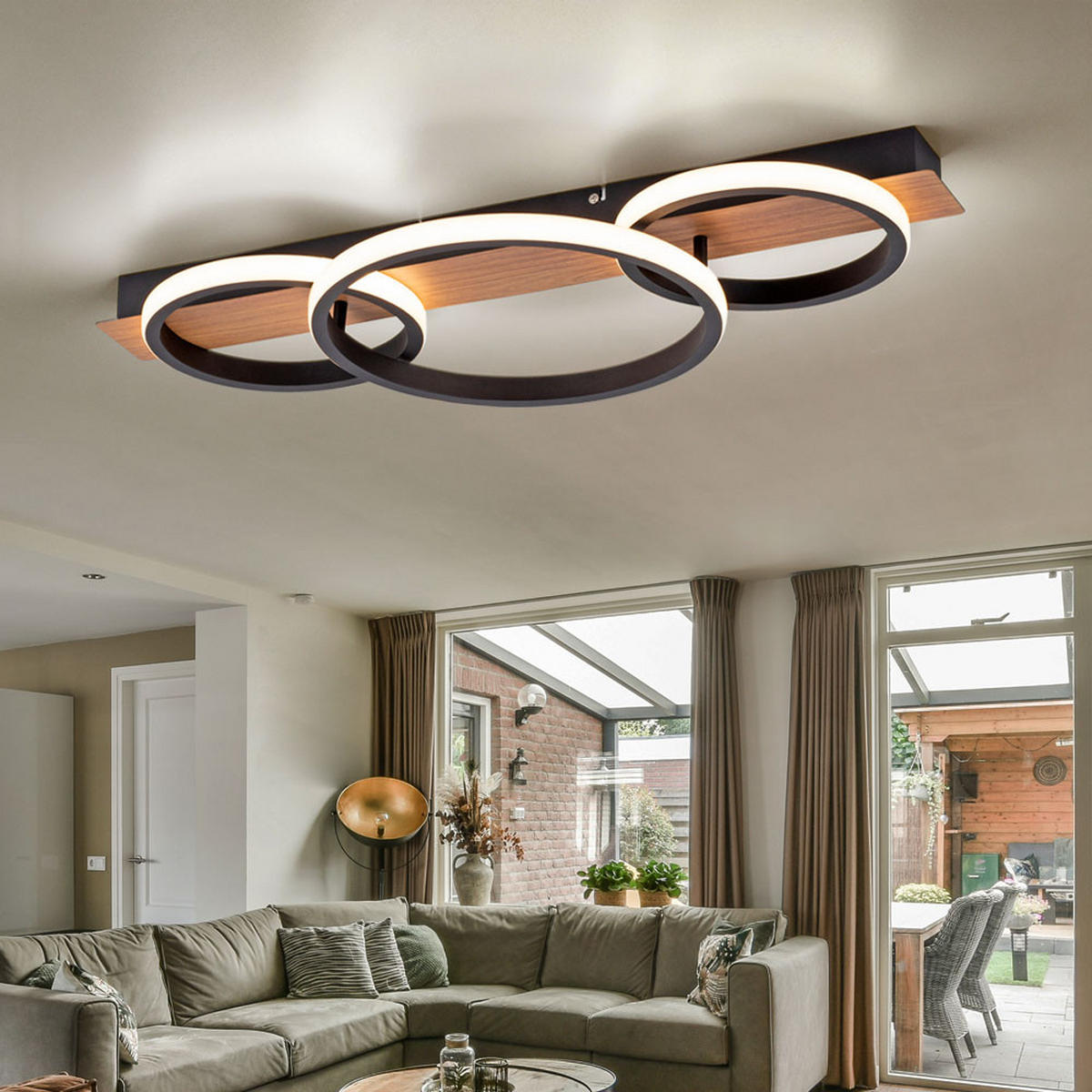 LED DECKENLEUCHTE Metall Schwarz Holzoptik - Schwarz, Kunststoff/Metall (30/68/8cm)