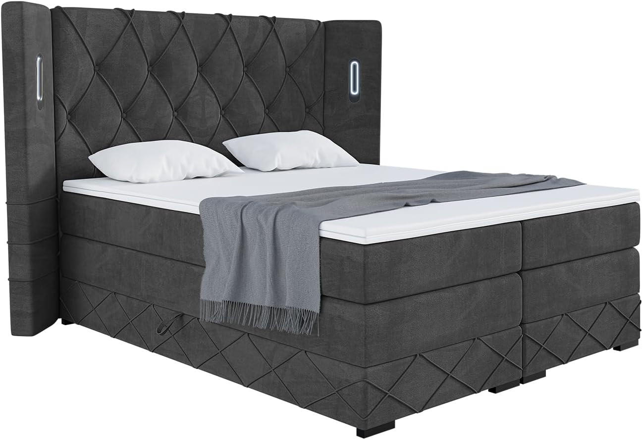 Meblini Boxspringbett Schwarz 200x200 cm
