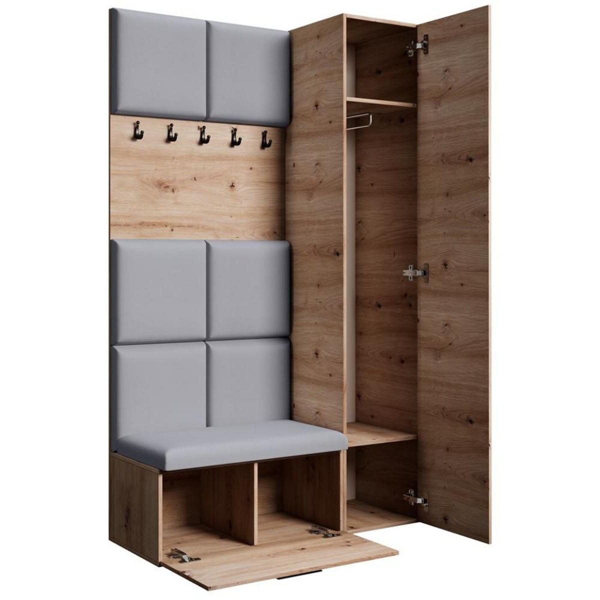 GARDEROBE Margaret I+IV 121/203/43 mit gepolsterten Paneelen - Schwarz/Eiche Artisan, Holzwerkstoff/Kunststoff (121/203/43cm) - Beautysofa