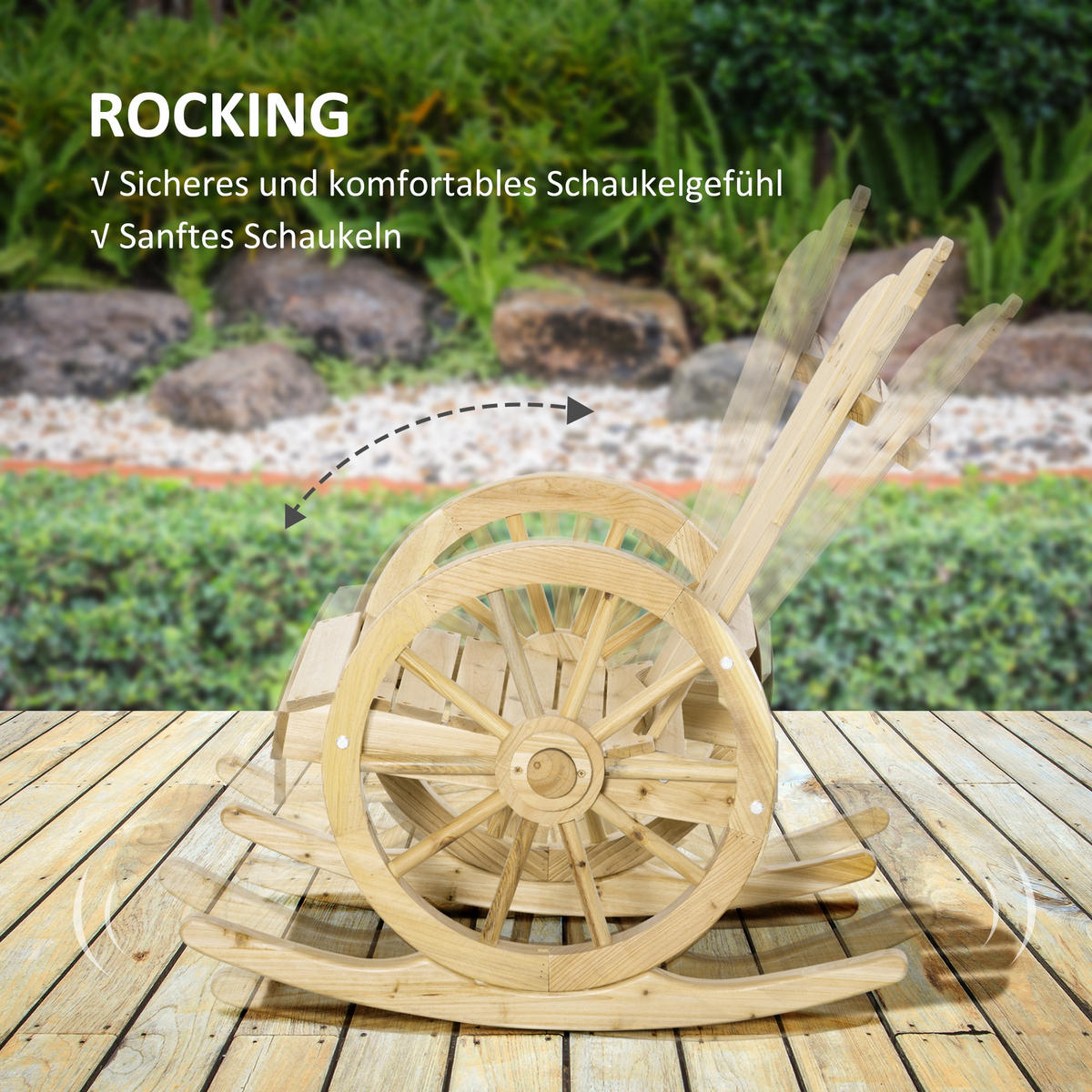 SCHAUKELSTUHL, Schwingsessel, Gartenstuhl mit Rollen-Design, Massivholz, Naturholz - Fichtefarben, Holz (88/92/68cm) - Outsunny