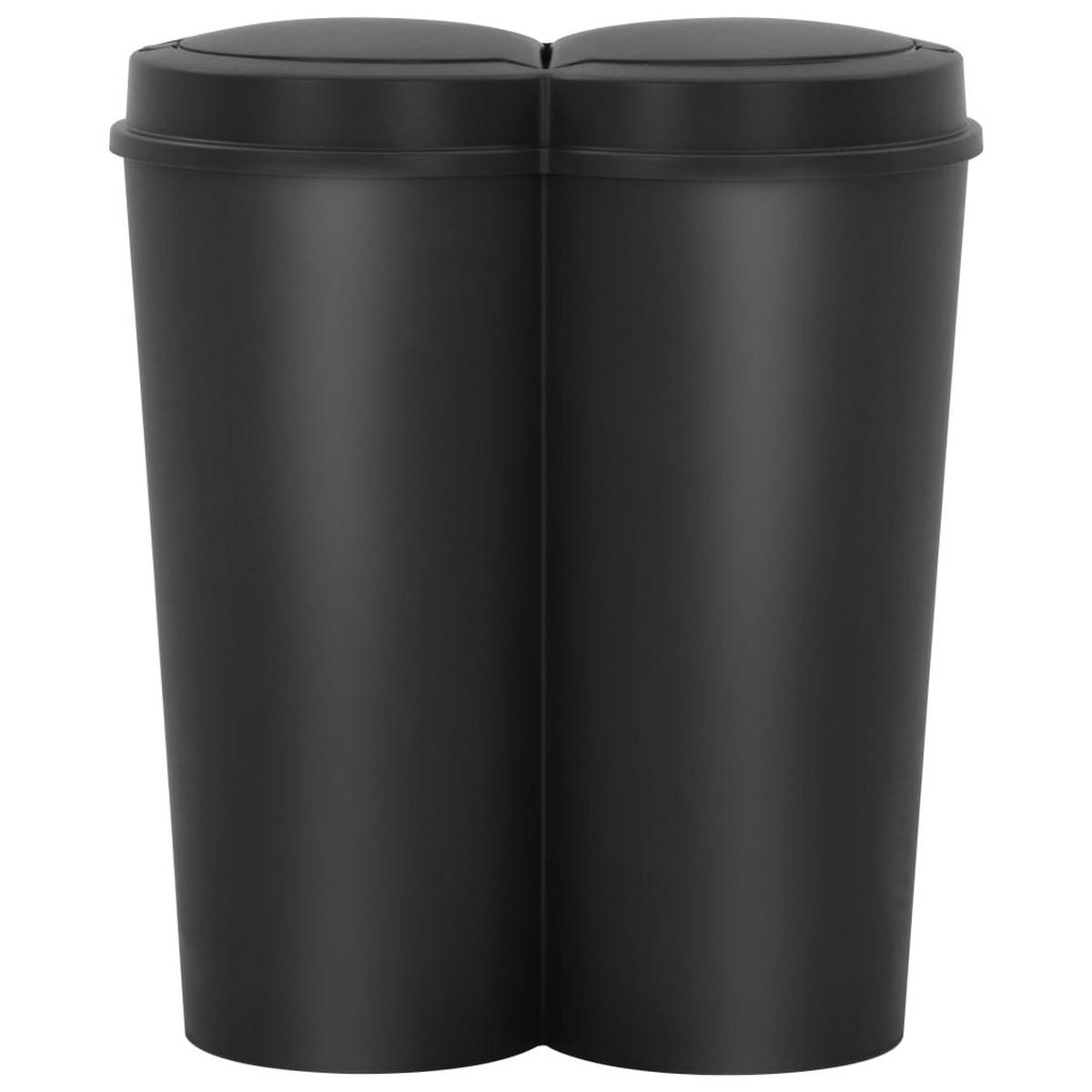 MÜLLEIMERMIT 2 Fächer 2x25L Schwarz - Schwarz, Kunststoff (50/53/30cm) - DELUKE