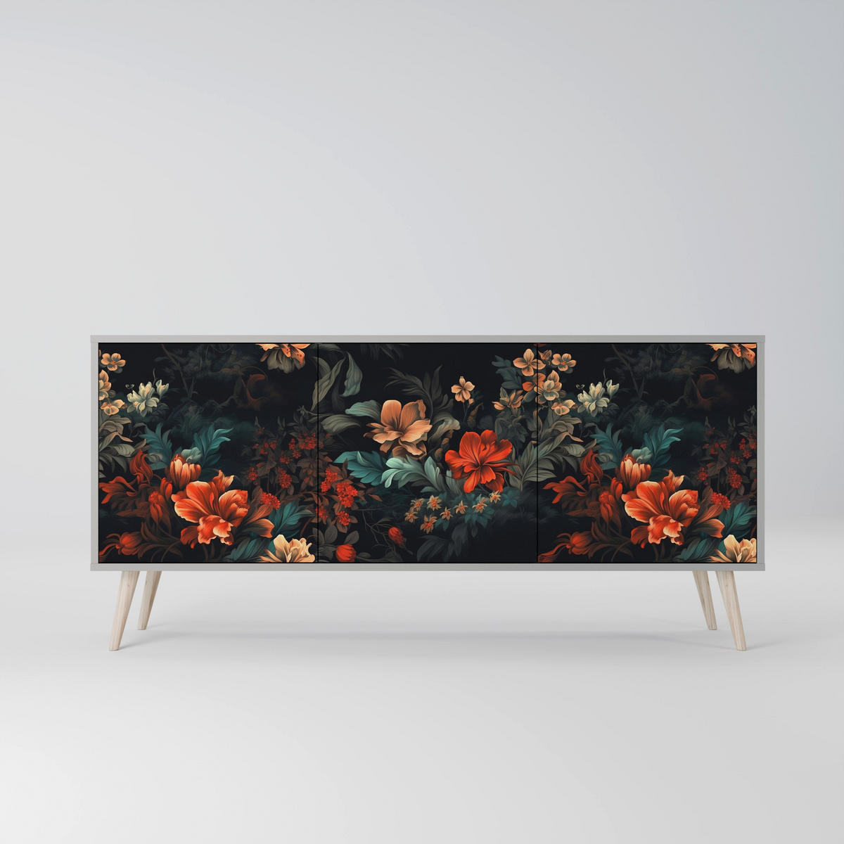 SIDEBOARD IMAGINARY BLOSSOM, Eicheneffekt, 164,5x42x77,5 cm, 3 Türen - Eichefarben/Buchefarben, Holzwerkstoff/Buchenholz (164.5/77.5/42cm) - SpaceRebels