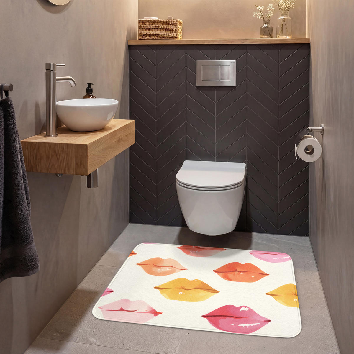 WC PŘEDLOŽKA Rty - barevné - lesklé 90x60 cm - růžová, textil/plast (90/1cm) - OnlyWow
