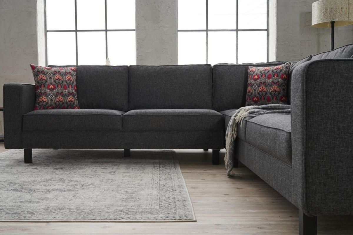 ECKSOFA schlichte Eleganz, lose Rückenkissen - Anthrazit/Schwarz, Holz/Buchenholz (258/258cm) - myHomelando
