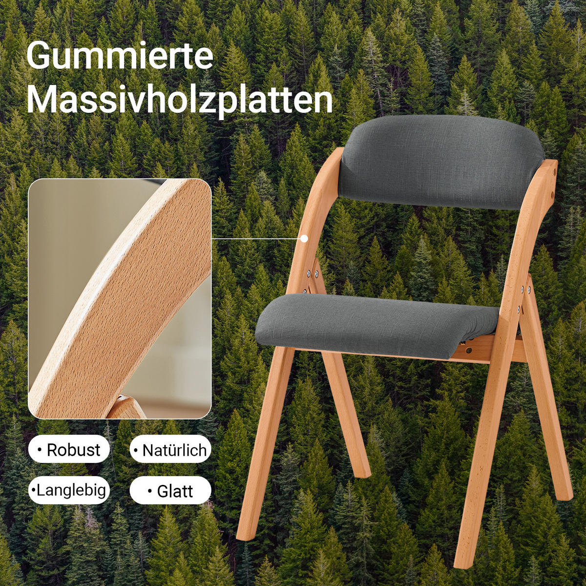 KLAPPSTUHL Buche Gepolstert, 47.5x77x59cm, Dunkelgrau - Dunkelgrau, Holz (47/93/8cm) - SoBuy