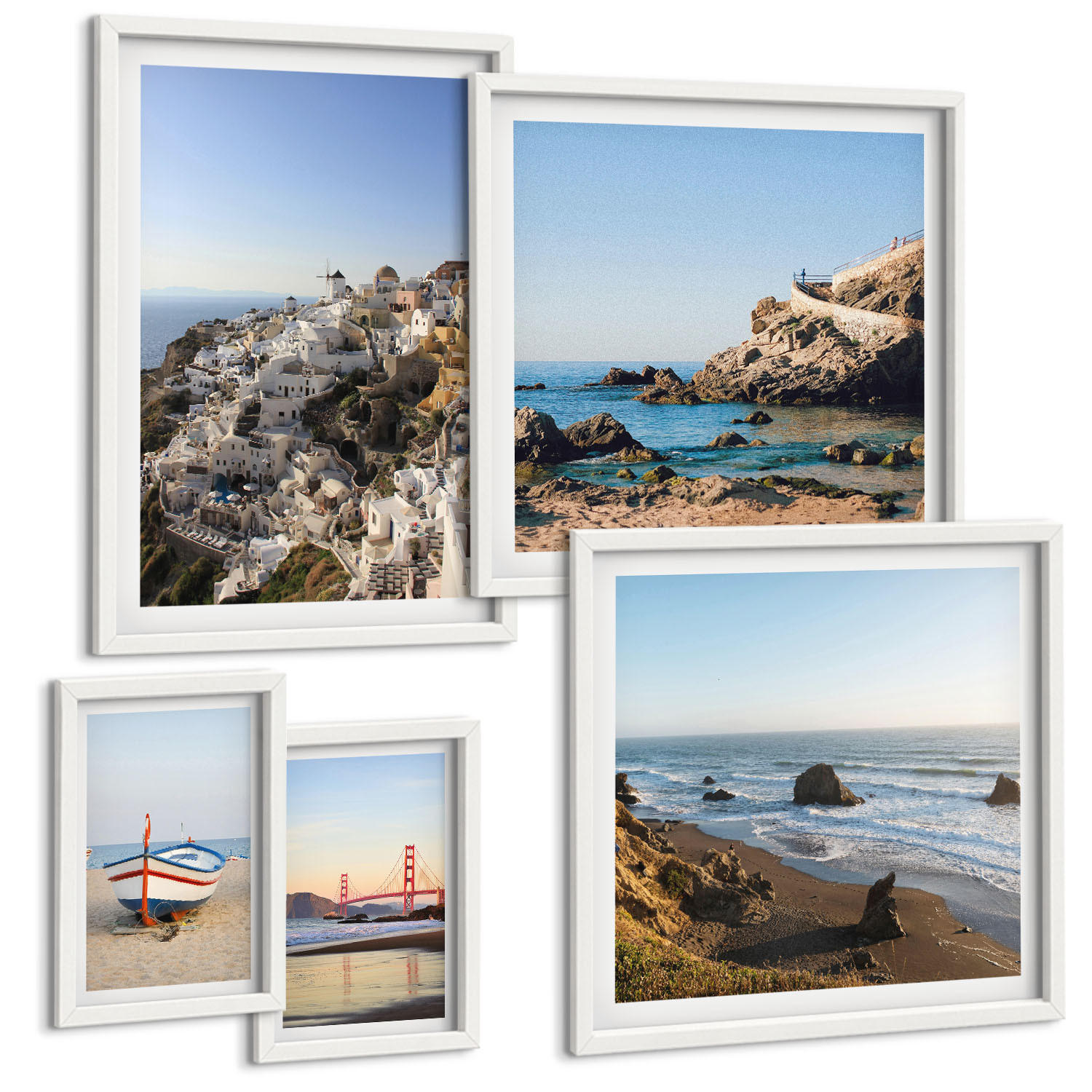 BILDER SET 5er Set - 50x50 cm & 20x30 cm & 40x60 cm Weißer Rahmen - Naturlandschaft der Bergseen - Weiß, Kunststoff (40/60cm) - TULUP