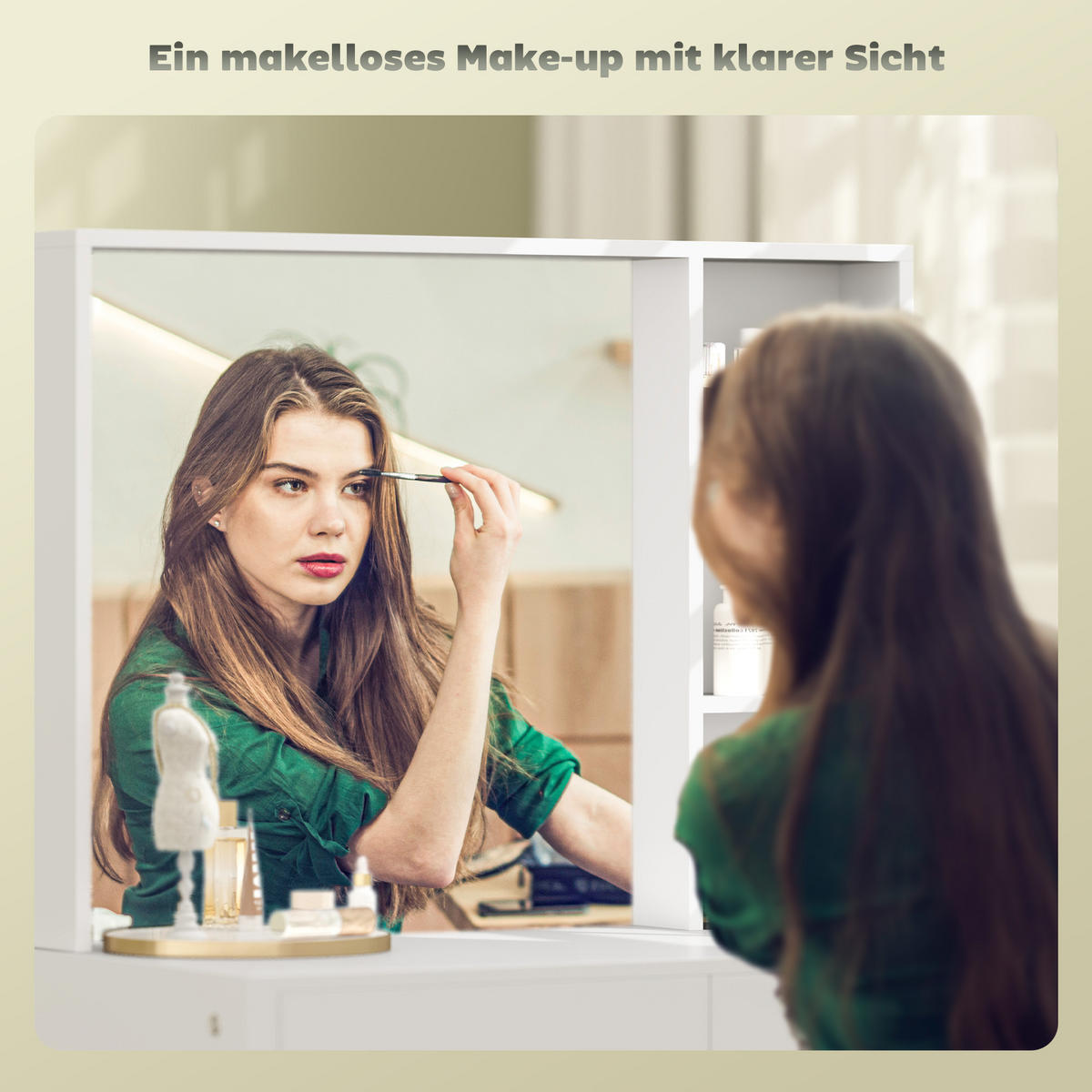 SCHMINKTISCH Kosmetiktisch mit Spiegel, 4 Schubladen, 3 offene Ablagen, Weiß - Weiß, Holzwerkstoff (38.5/122.5/71.3cm) - HOMCOM
