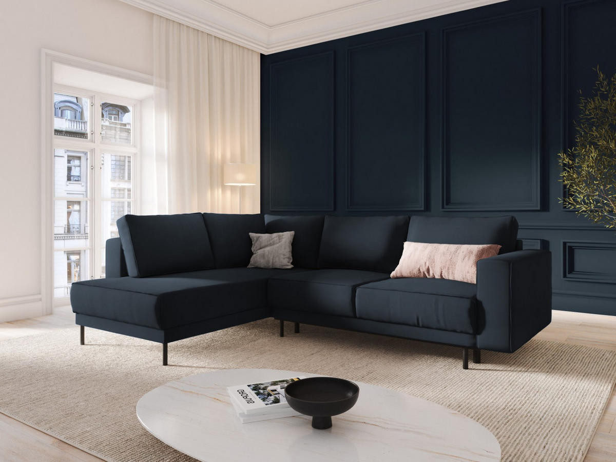 AUSKLAPPBARES-ECKSOFA links Caro aus Samt dunkelblau 5 Sitzplätze - Dunkelblau, Textil (187/247cm) - Micadoni