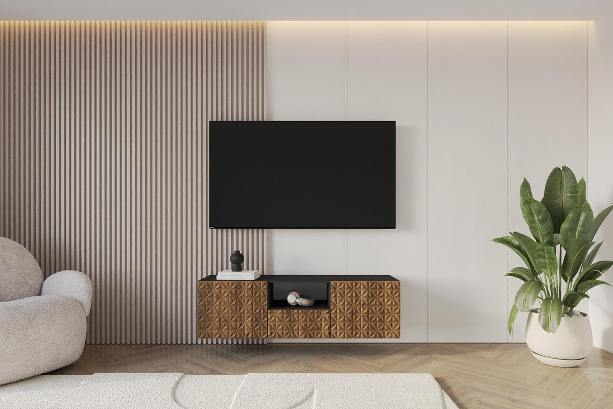 LOWBOARD VIRA-W 140x40x41 cm - Schwarz / Katania - Eiche Wotan, Holzwerkstoff (140/40/41cm) - ALTDECOR