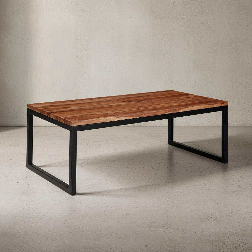 COUCHTISCH Industrie-Stil in Sheesham-Holz massiv, Unikat mit einzigartiger Maserung - Schwarz/Braun, Holz/Metall (60/110/40cm) - KADIMA DESIGN
