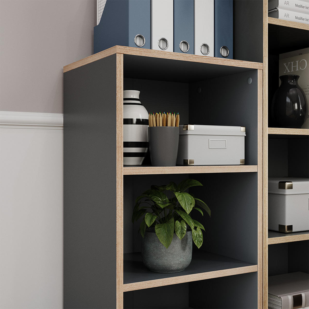 BÜCHERREGAL Tetrix Anthrazit 40 x 100 cm mit 4 Fächern - Anthrazit/Beige, Holzwerkstoff (40/100/30cm) - Vicco