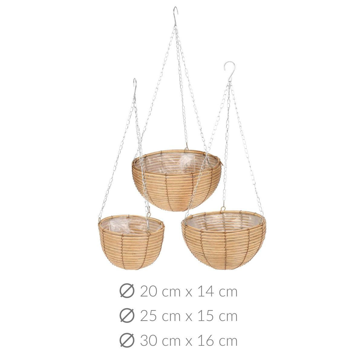 BLUMENSTÄNDER Hängend 3er-Set - Braun, Kunststoff (30/16/30cm)