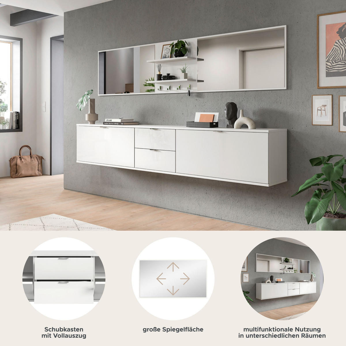 GARDEROBENKOMBINATION 6tlg. Projekt X Garderobe in weiß Nb. und weiß hochglanz B/H/T: 236x193x32 cm - Weiß, Holzwerkstoff (236/191/37cm)