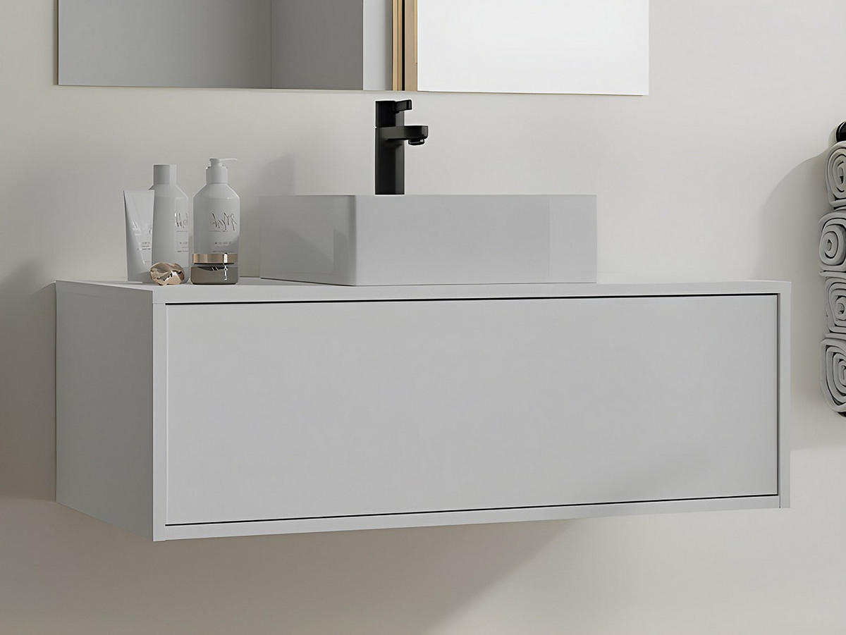 EINZELWASCHTISCH - 94 cm x 47 cm - Holz, Platte, Keramik - Weiß - TEANA - Weiß, Keramik/Holz (94/32/47cm) - Vente-Unique