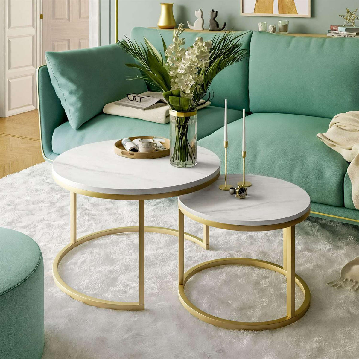 COUCHTISCH CIRI 2-in-1 LEVANTO matt gold - Goldfarben, Holzwerkstoff (80/80/48cm) - Lookway