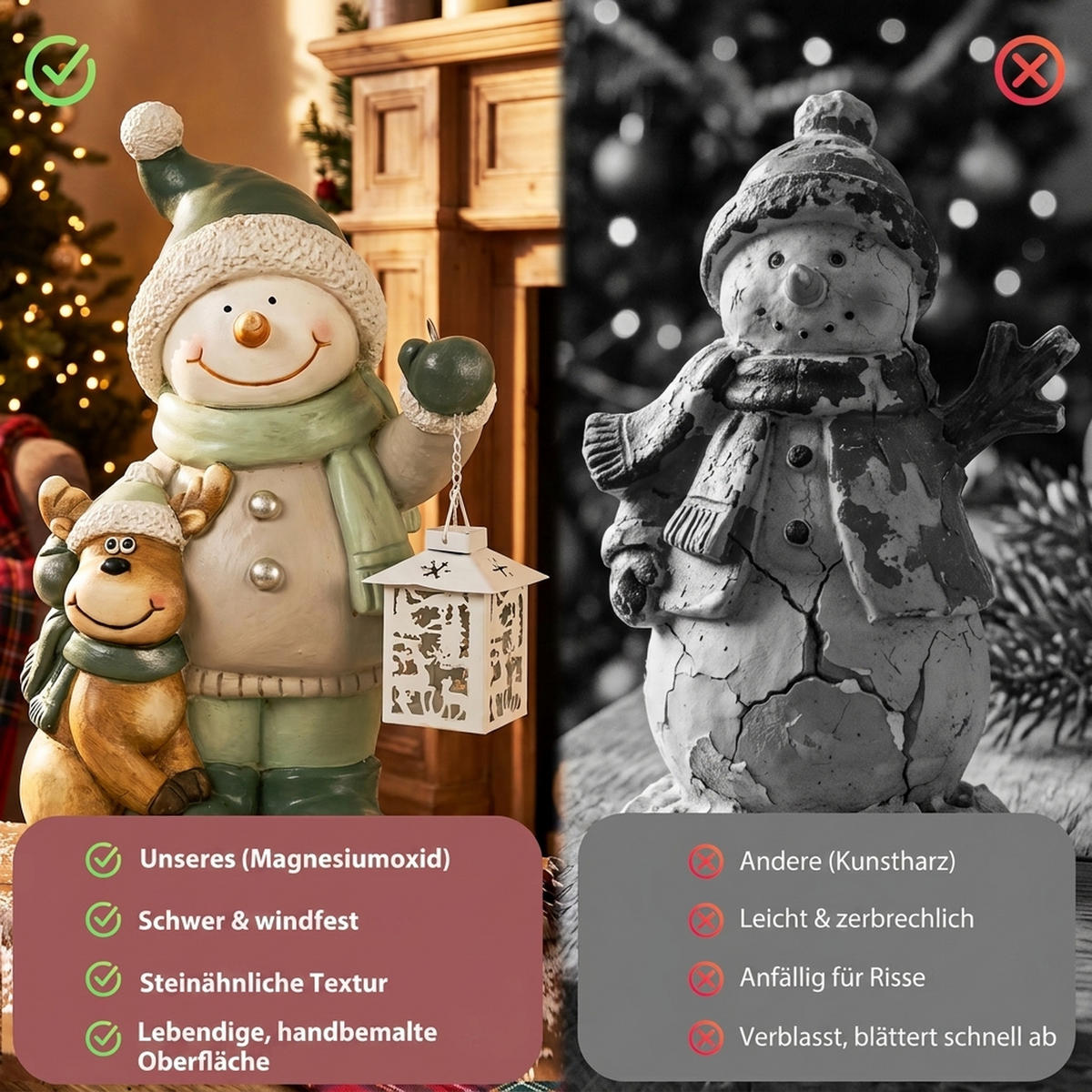 SCHNEEMANN-FIGUR Magnesiumoxid Metall Mehrfarbig - Multicolor, Stein (18/43/27cm) - HOMCOM