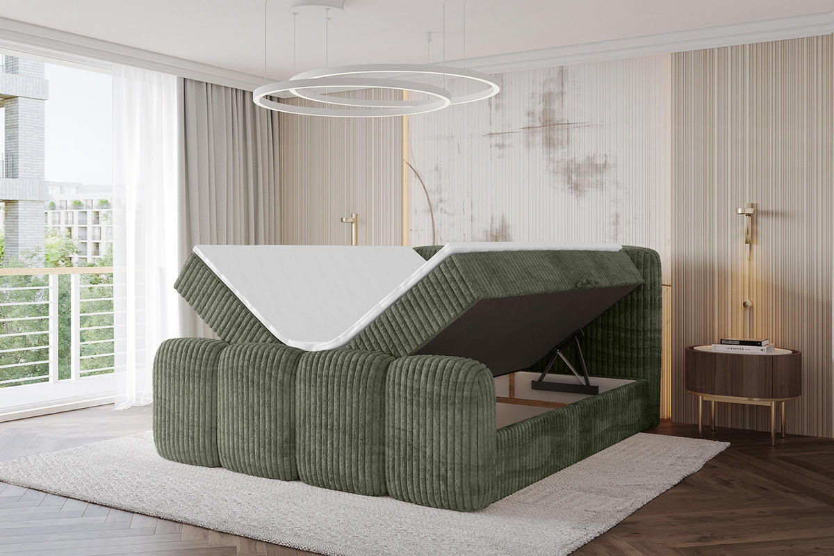 AMERICKÁ postel s matrací H4 a roštem – NINA-Z – 120 × 200 cm – olivová - olivově zelená, kompozitní dřevo (120/200cm) - ALTDECOR