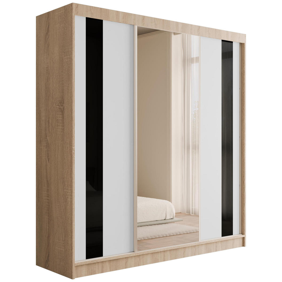KLEIDERSCHRANK mit Spiegel V2-VITA 215x200 cm - Sonoma Eiche - Sonoma Eiche, Holzwerkstoff (200/215/61cm) - ALTDECOR