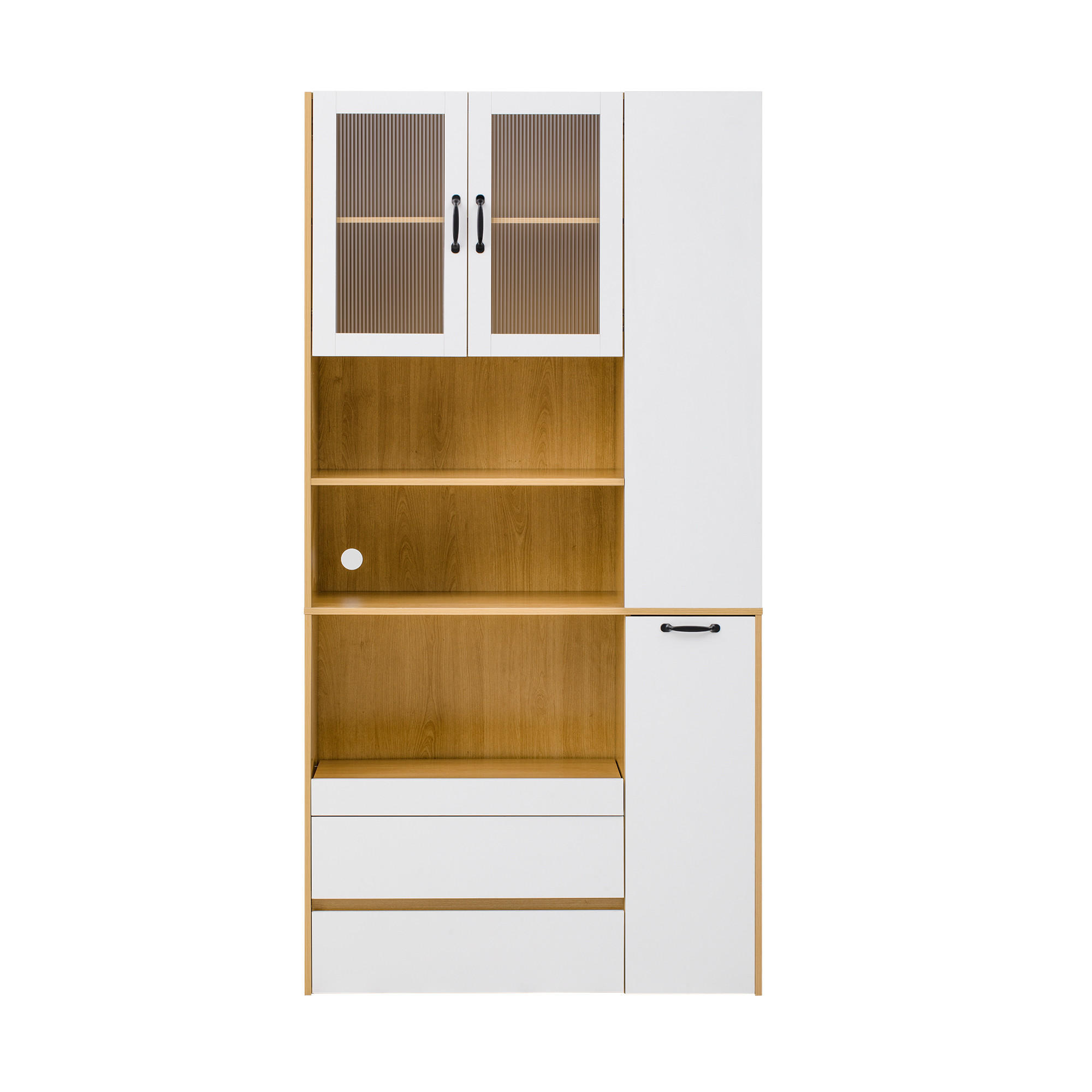 BUFFETSCHRANK Riffelglas Weiß-Naturfarben 100/40/200 cm - Weiß, Holz (100/200/40cm) - PANGIVO