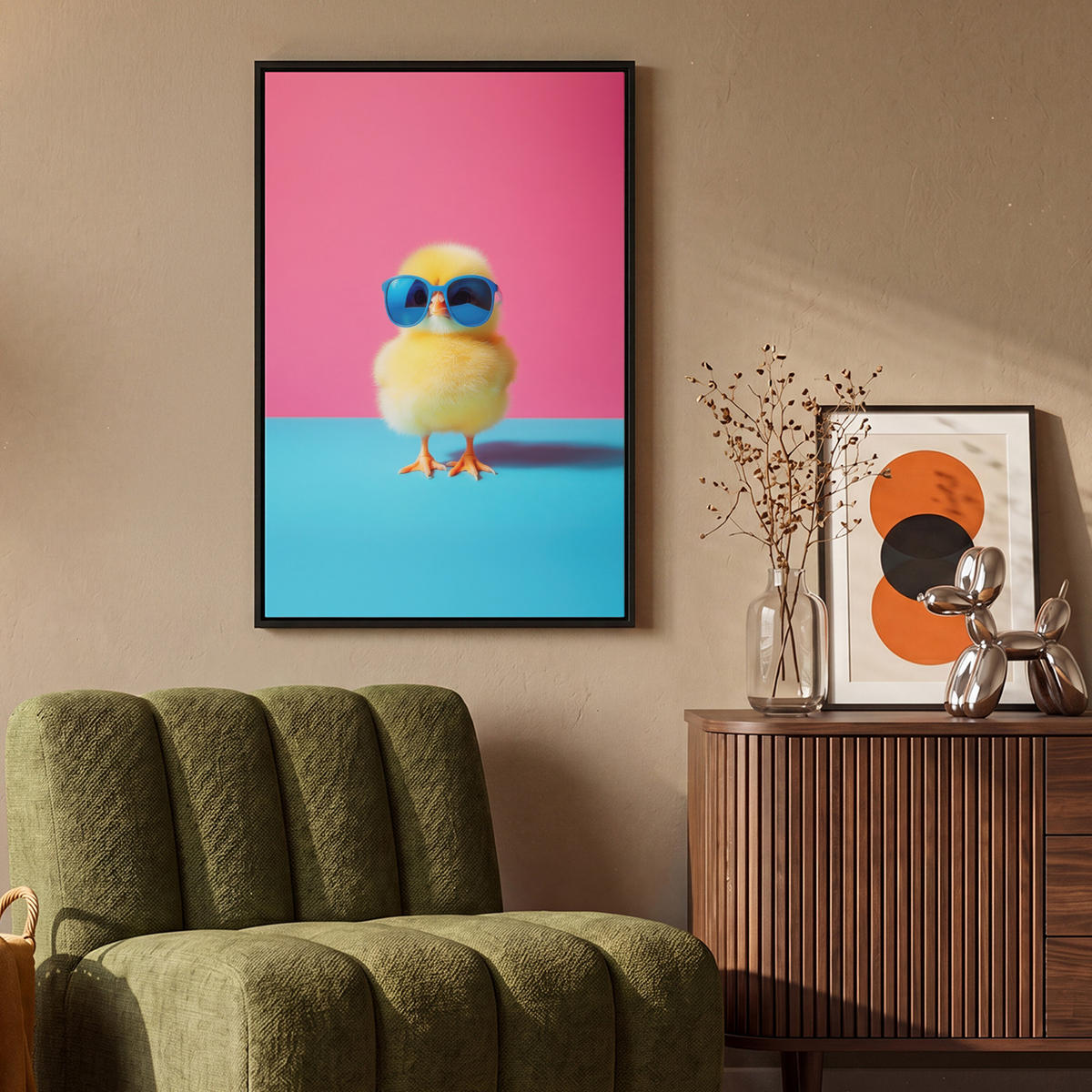 LEINWAND Bilder mit Rahmen - Chick - Sonnenbrille - Blau - 60x90 - Pink, Textil (60/90cm) - MuchoWow