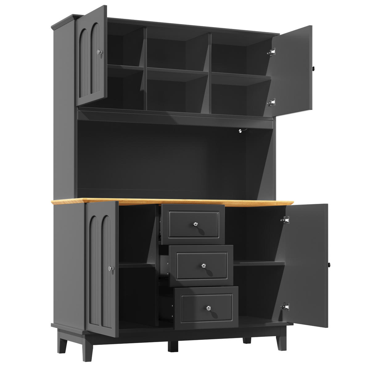 HOCHSCHRANK aus MDF in Holzoptik mit App-LED, 4 Türen und 3 Schubladen, 120/40/180 cm, Holzoptik，Schwarz - Schwarz, Holzwerkstoff (120/180/40cm) - Redom