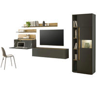 WOHNWAND mit Sekretär grau matt, Eiche Wotan 340 cm, Wohnkombination 6-teilig - Eiche Wotan/Grau, Holzwerkstoff/Kunststoff (340/200/40cm) - Furn.Design