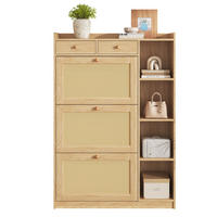 SCHUHSCHRANK 90x24x130cm Rattan mit 3 Klappen, 2 Schubl. - Naturfarben, Holzwerkstoff (90/130/24cm) - FLIEKS
