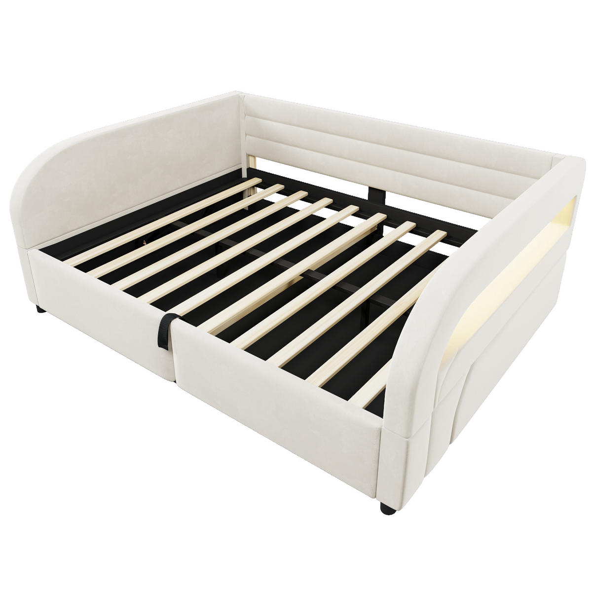 BETT mit Stauraum und LED 140x200 cm Flanell White - Weiß, Metall (140/200cm) - Meubliv