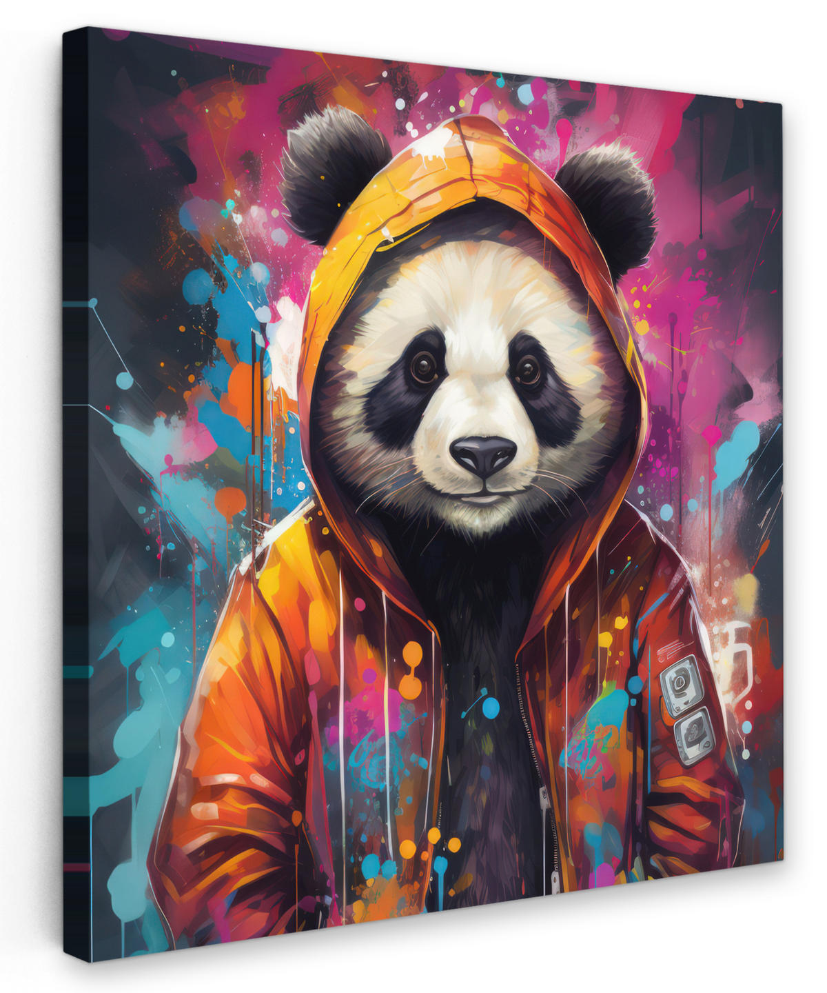 LEINWANDBILD Panda - Jacke - Graffiti - Orange 50x50 cm - Orange, Textil (50/50cm) - MuchoWow