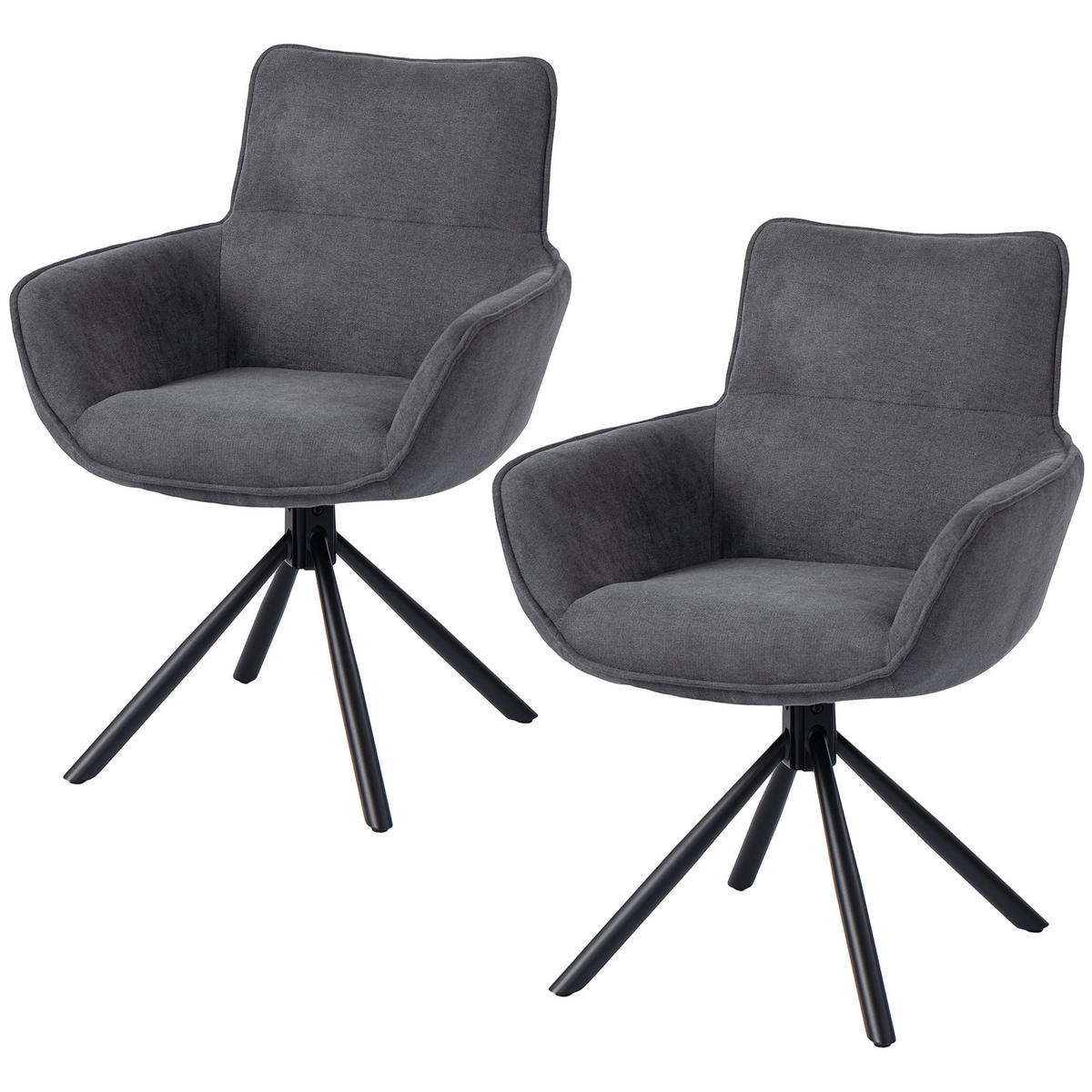 ESSZIMMERSTÜHLE DE-06897 2er-Set drehbar mit Armlehnen Dunkelgrau - Dunkelgrau, Textil/Metall (64/87/67cm) - ComfortXL