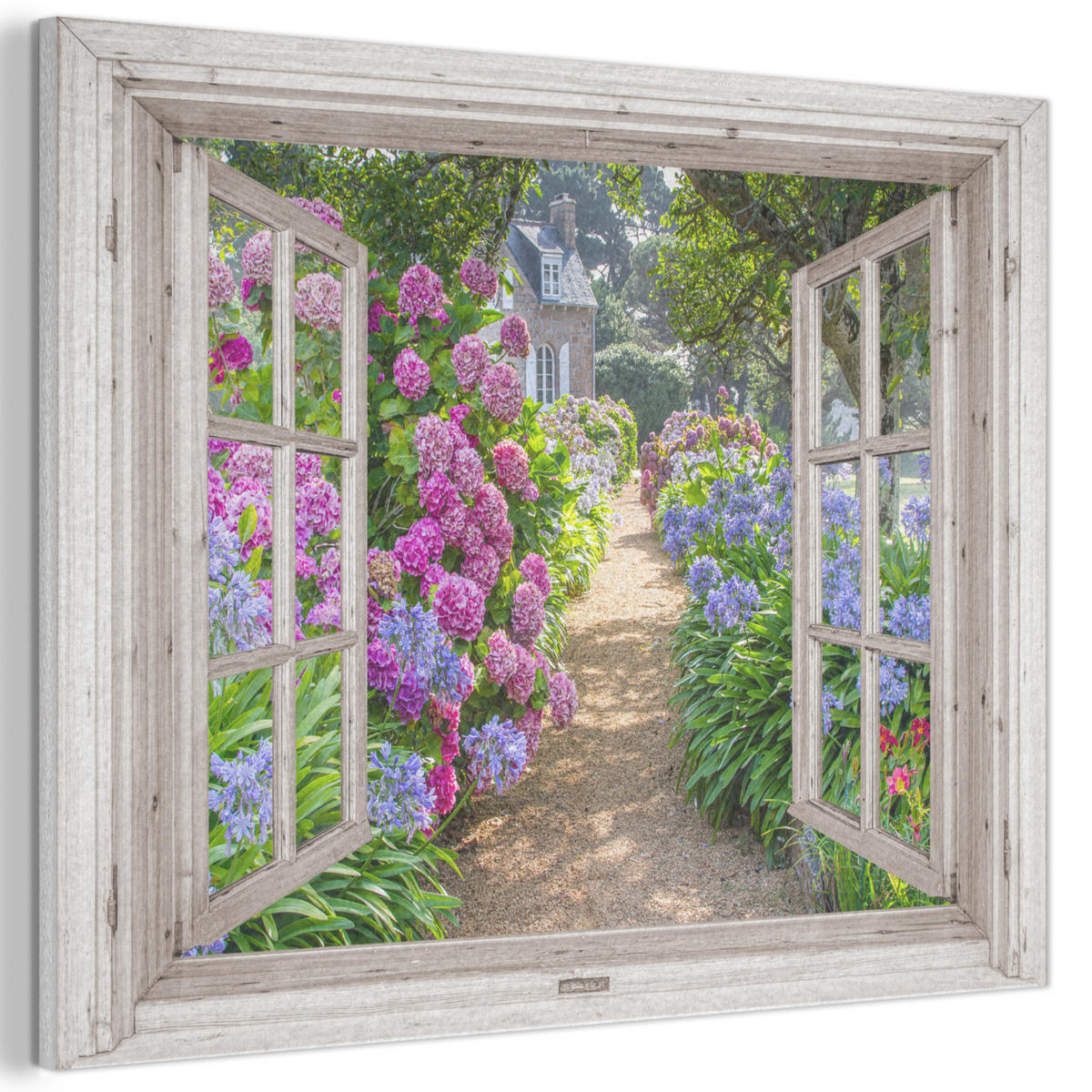 AKUSTICKÝ obraz Hortenzie - Průhledné - Květiny - Léto - Fialová - Cesta 100x70 cm - fialová, textil (100/70/0.9cm) - MuchoWow