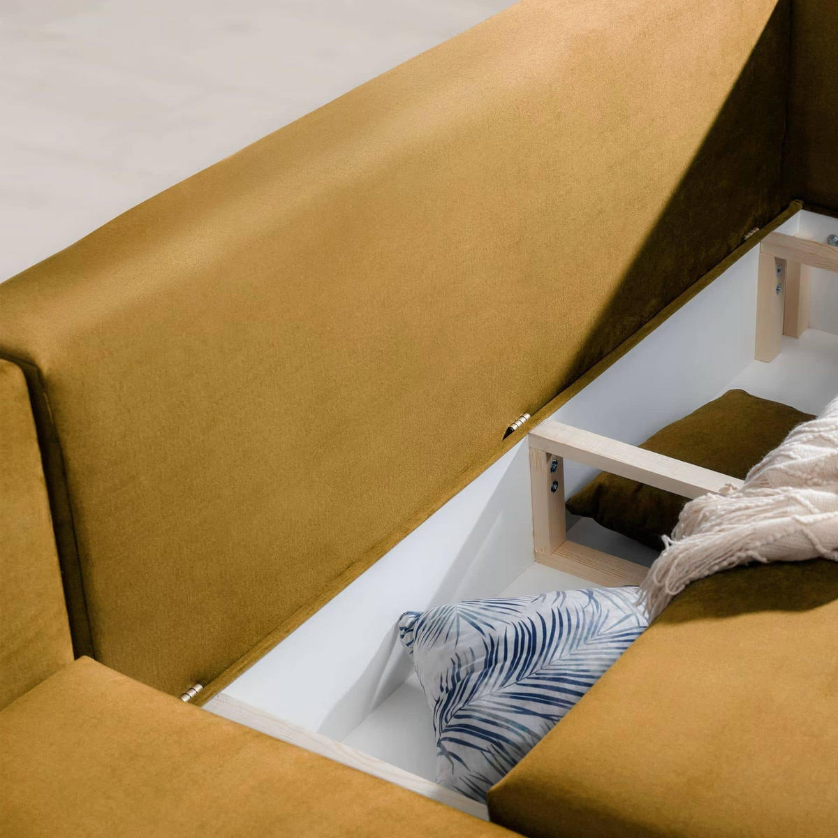 ECKSOFA mit Schlaffunktion und Bettkasten, Loco-Stoff - Gelb/Schwarz, Textil/Metall (289/190cm) - Eltap