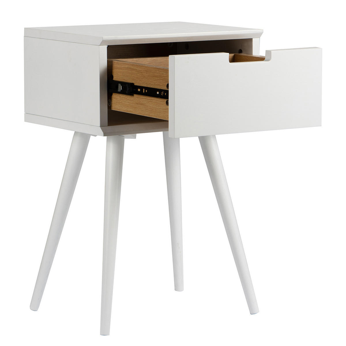 NACHTTISCH - Teilmassivholz - Eiche - Weiß, Eichenholz/Holz (40/61/30cm) - home24