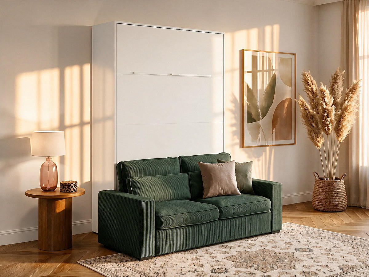 SCHRANKBETT - 2 Personen - holz - weiß Rapili - Weiß, Holz/Metall (140/200cm) - Vente-Unique