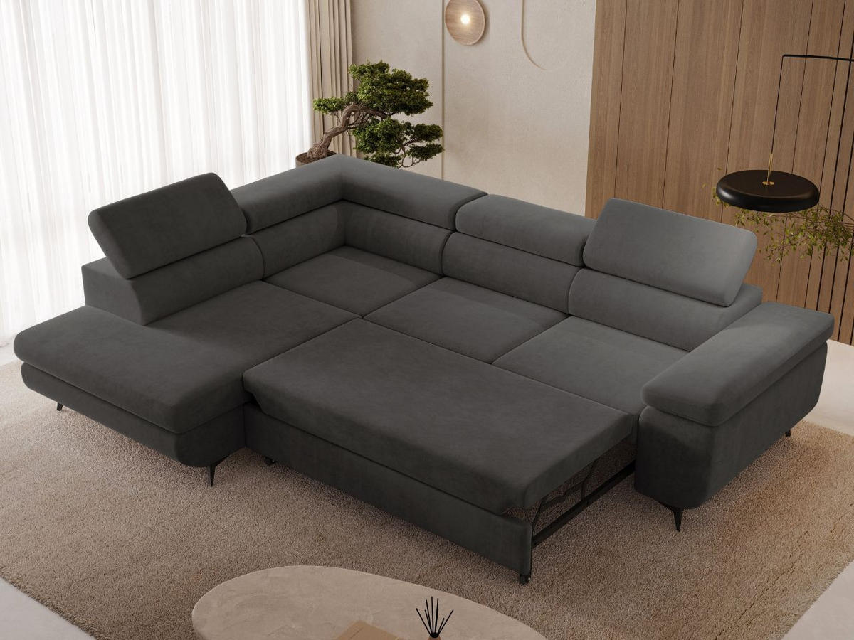 ECKSOFA Argon Dunkelgrau Rechts - Dunkelgrau/Schwarz, Holz/Textil (190/255cm) - Graingold