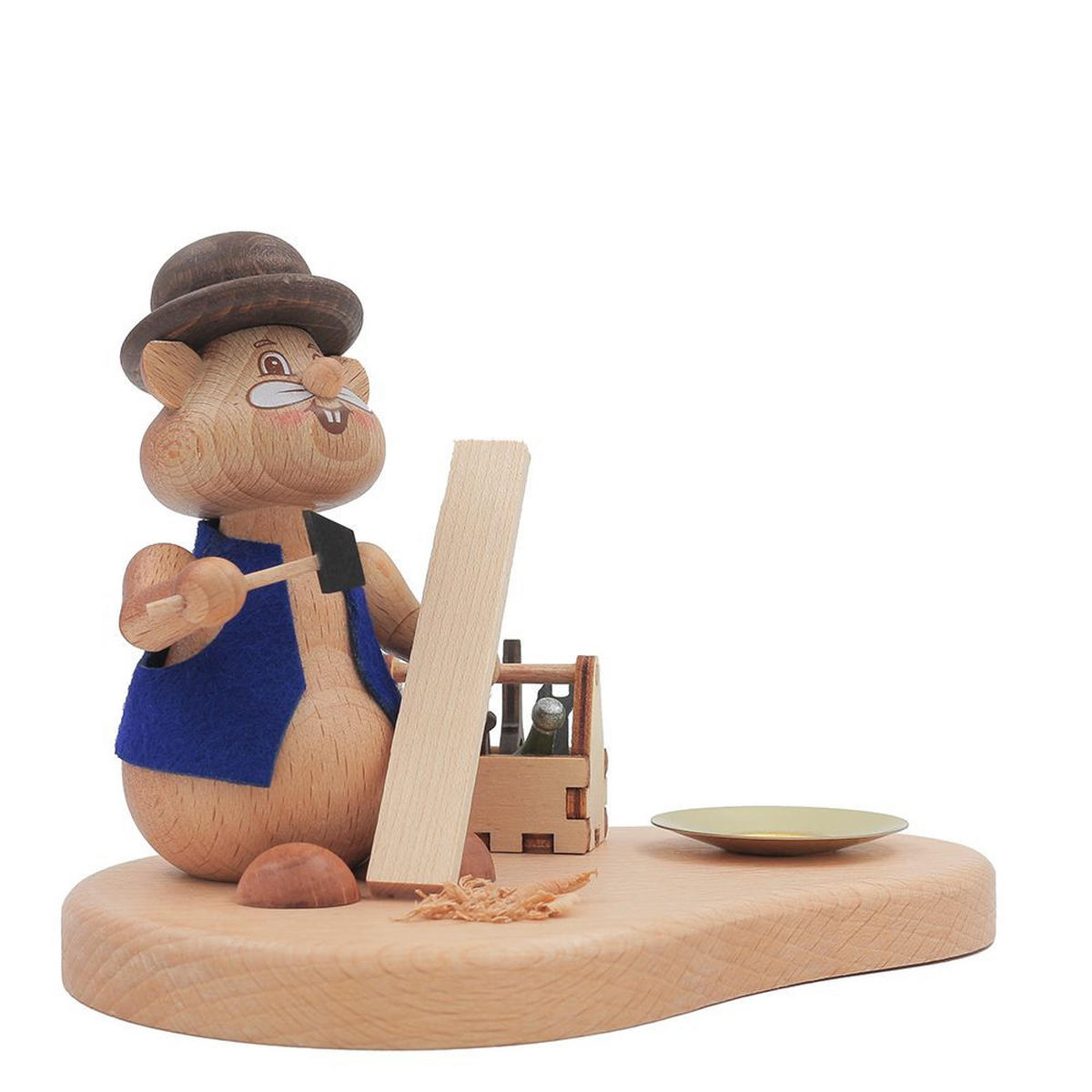 HOLZFIGUR Hamster Handwerker mit Kerzenhalter 11 cm - Multicolor, Metall (14/1/0.1cm)