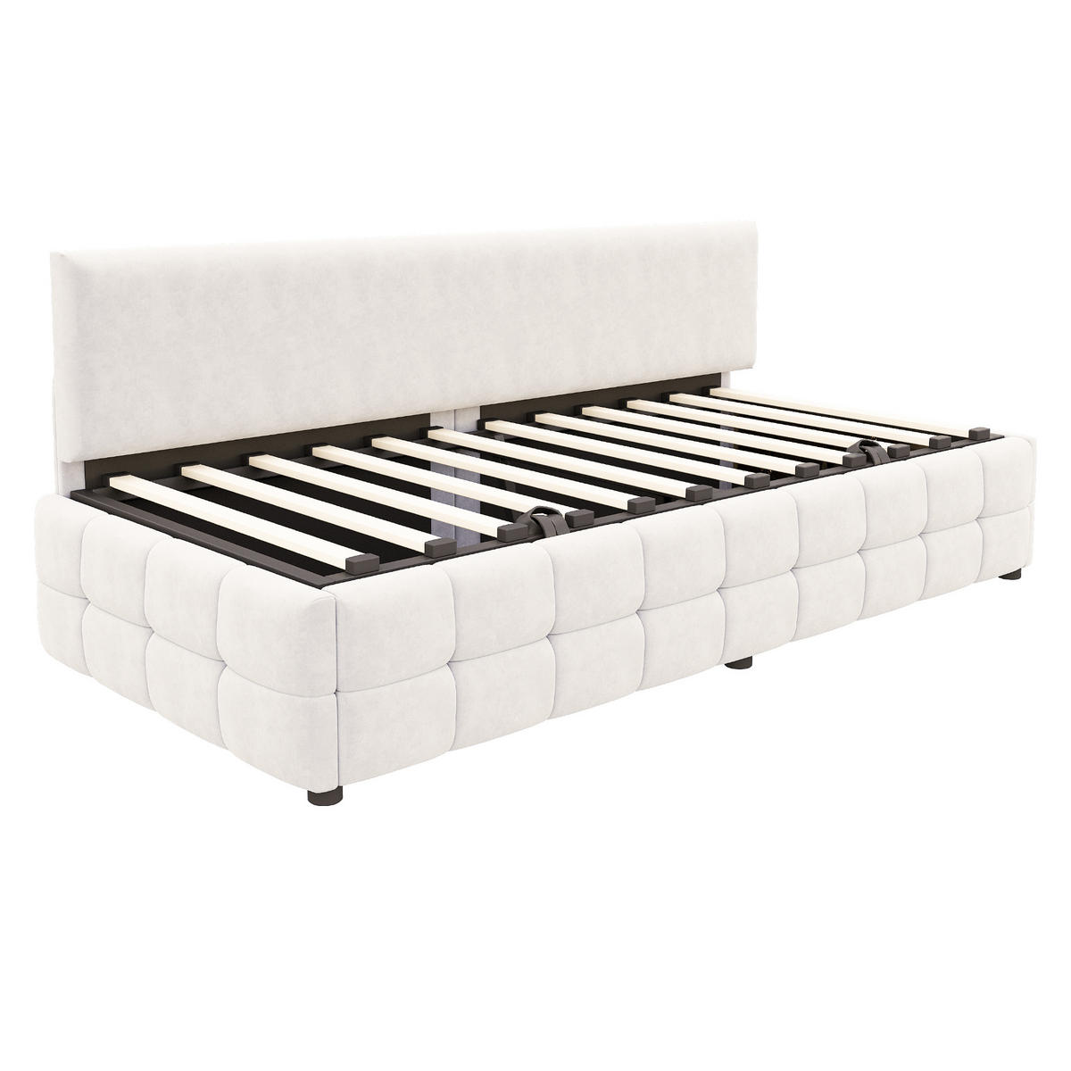 POLSTERBETT 90/200 cm Beige mit hydraulischem Stauraum und klassischem Karomuster - Beige, Textil (90/200cm) - OKWISH