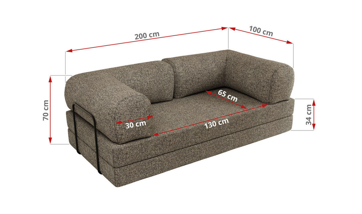TROJMIESTNA POHOVKA ORSETTO - Sivá Štruktúrovaná látka - čierna/sivá, kov/textil (200/70/100cm) - MKS