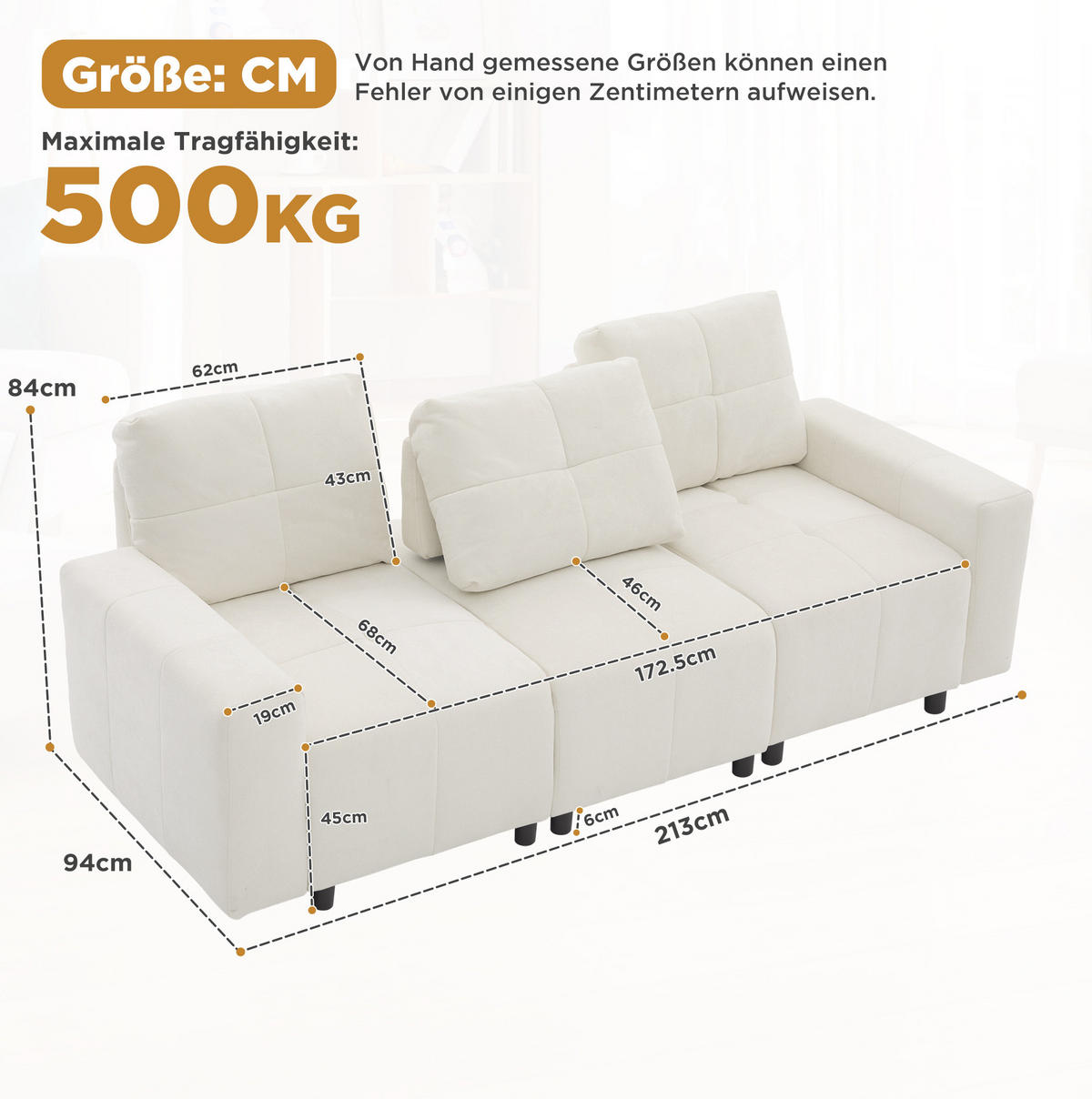 SCHLAFSOFA 213/94/84 cm mit verstellbarer Sitztiefe und Schlaffunktion, Chenille-Bezug, Beige-Weiß - Beige, Kunststoff (213/84/94cm) - Redom