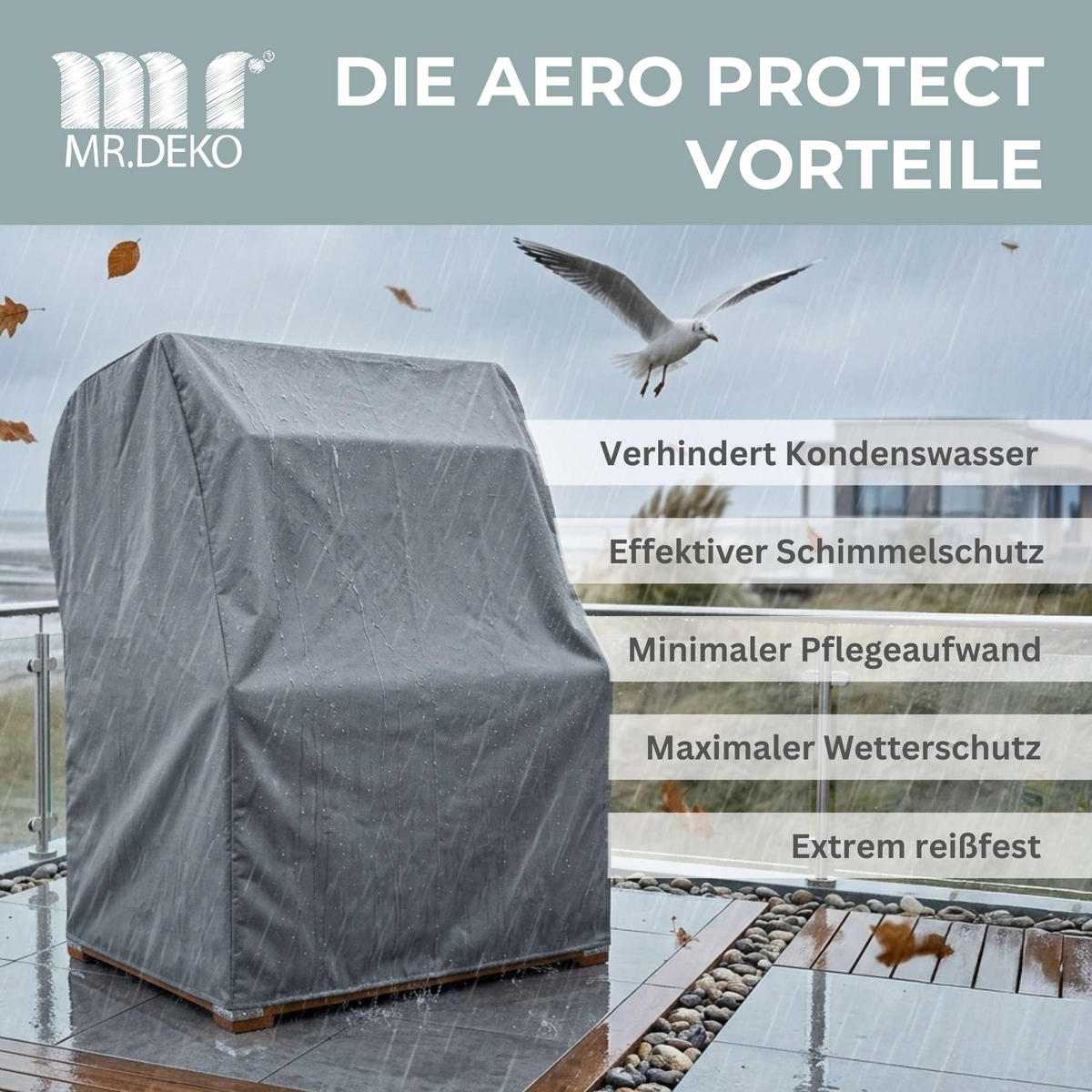 STRANDKORB Abdeckung Aero Protect Gr. L - Grau, Metall (128/170/85cm) - Mr. Deko