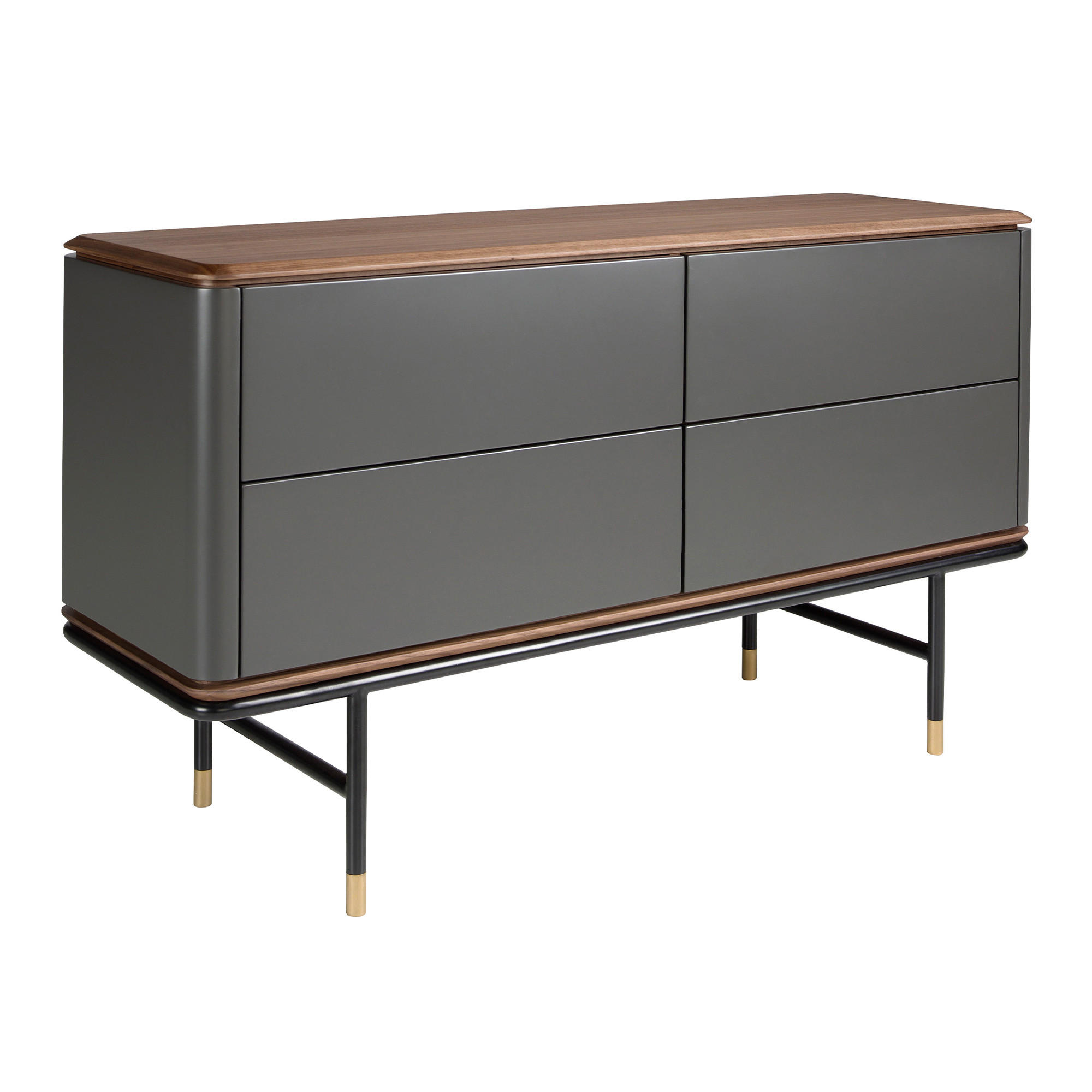 KOMMODE Rechteckig Dunkelgrau Walnuss Gold 140/45/80 - Dunkelgrau, Holzwerkstoff (140/80/45cm) - ANGEL CERDA