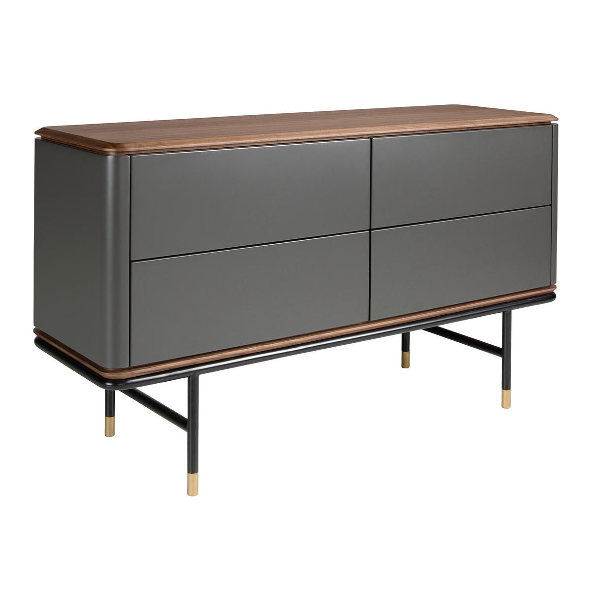 KOMMODE Rechteckig Dunkelgrau Walnuss Gold 140/45/80 - Dunkelgrau, Holzwerkstoff (140/80/45cm) - ANGEL CERDA