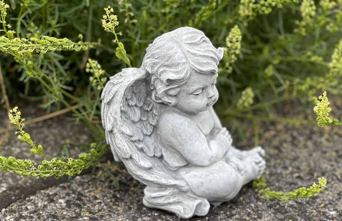 STEINFIGUR sitzendes Engelchen Engel Steinguss frostfest wetterfest - Grau, Stein (15/17/12cm) - stoneandstyle