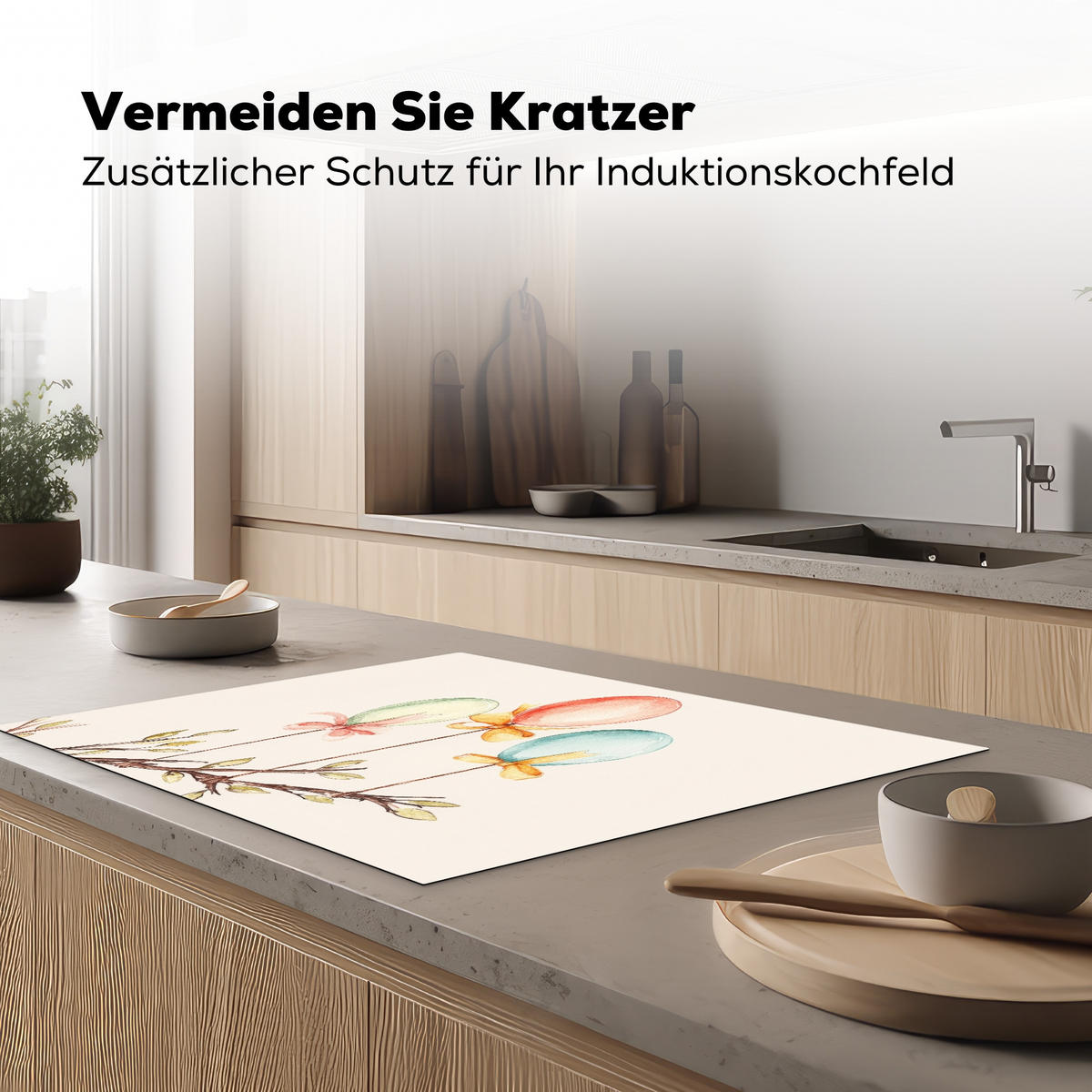 HERDABDECKPLATTE Osterkuchen - Schleife - Eier Induktionsmatte 77x59 cm - Creme, Kunststoff (77/59/0.2cm) - MuchoWow