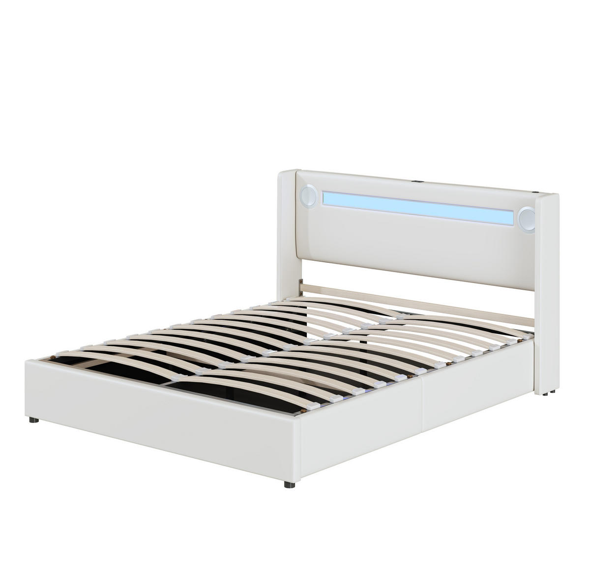 POLSTERBETT mit Bettkasten 160/200 cm in Weiß mit LED, Bluetooth und USB - Weiß, Kunststoff (160/200cm) - BEAOK
