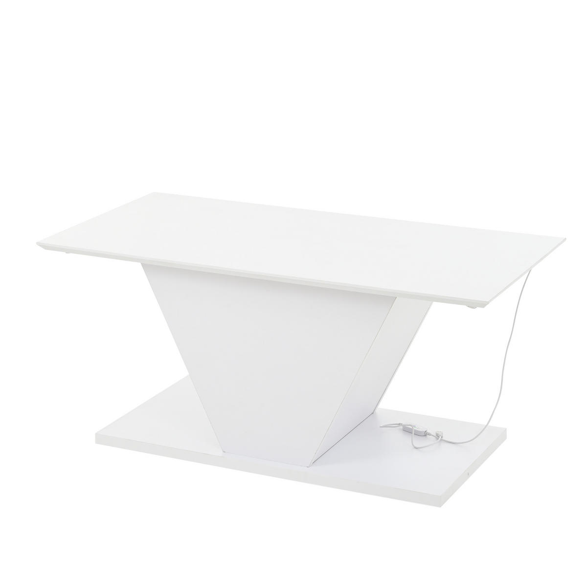COUCHTISCH 100x50x46 cm V-Form mit LED, Hochglanz, Weiß für Kleine Räume - Weiß, Holzwerkstoff (100/50/46cm) - FLIEKS