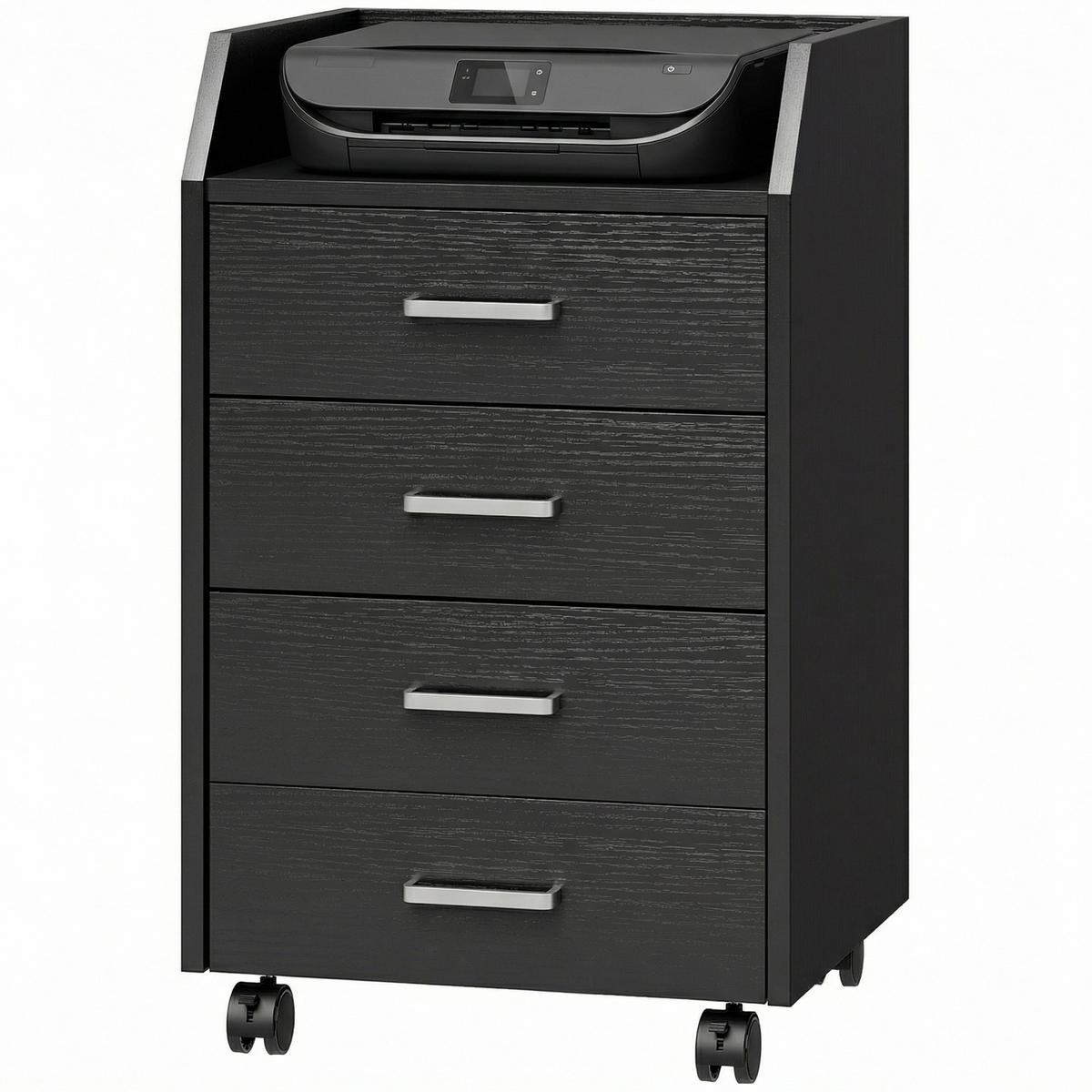 ROLLCONTAINER DE-14523 4 Schubladen, rollbar Schwarz - Schwarz, Holzwerkstoff (36/65/40cm) - ComfortXL
